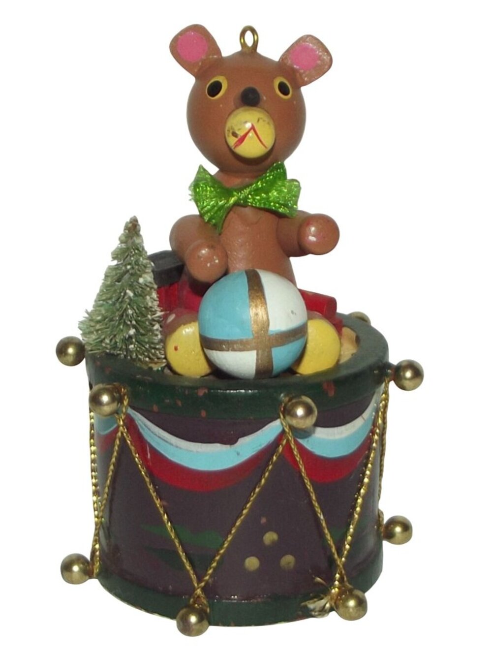 Vintage Teddy Bear on a Drum Ornament 4" Christmas Tree Ball Train